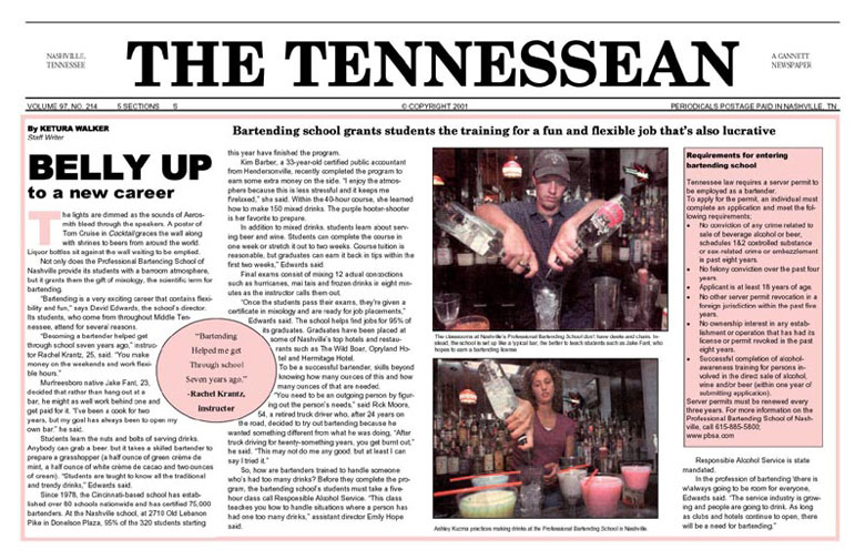 Tennessean Newspaper article on our Nashville bartending school!