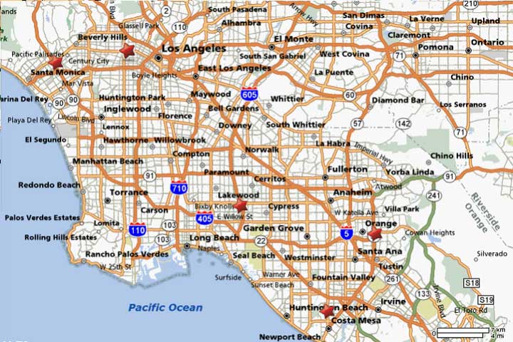 Los Angeles, California Bartending School Map